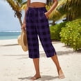 thumbnail image 6 of Women's Cotton Polyester Wide Leg Capri Pants, Mid Waisted Elastic Waist Straight Tube Casual, Pockets with Drawstring Relaxed Fit, Office Beach Travel Summer, Cropped Pants, 6 of 8