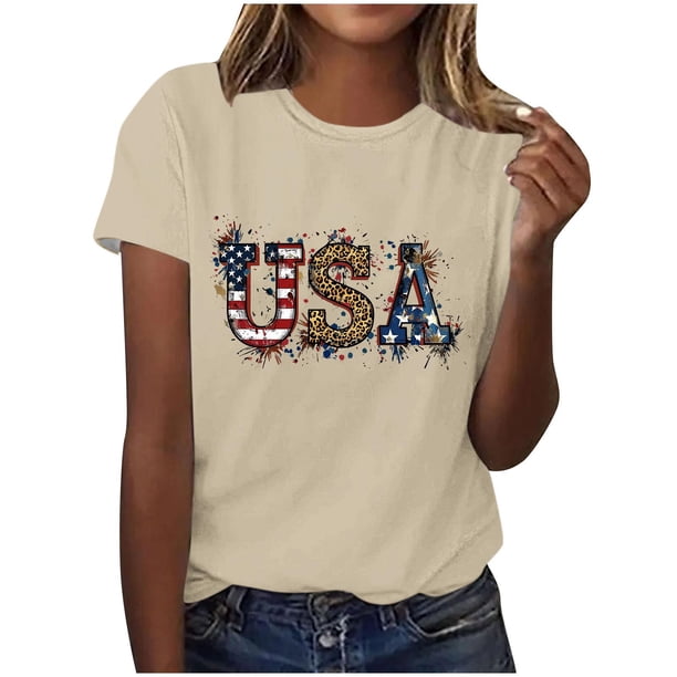 Tops de Ajuste Suelto para las Mujeres Sudadera Casual Impresa Manga Corta Cuello Redondo Superior, Poliéster