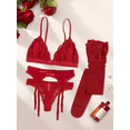 thumbnail image 2 of Women's Front-Open Romantic Lace Halter Bra and Lace Panty Garters Thigh-high Socks Red Lingerie Set, 2 of 6