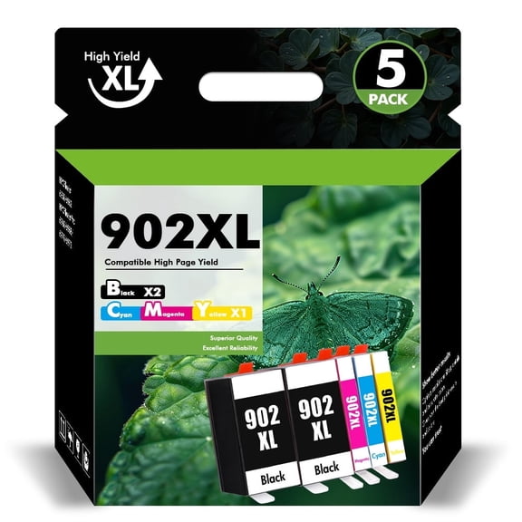 902XL 902 Ink Cartridges Compatible for 902XL 902 Combo Pack for OfficeJet Pro 6968 6978 6958 6970 6960 6962 6950 6968 6972 902 XL Printer (5 Pack, 2 x Black, Cyan, Magenta, Yellow)