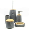 thumbnail image 6 of Bath D Soap Dish Cup Dispenser Grey and Bamboo Tray, 6 of 6