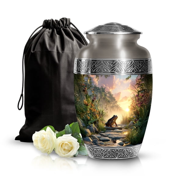 SABURIAL Frogs Urn - Decorative Cremation Urns for Adult Men Ash - Burial Funeral Urns for Human Ash - Lovely Funeral Urn for Ashes - 10 Inch - Large with Velvet Bag