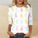 thumbnail image 5 of Camisetas de Pascua para las Mujeres Impresión Festiva Suelta Cuello Redondo 3/4 Manga Suéter, Camisetas Casuales de las Mujeres Top de Vacaciones, 5 of 6