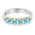 thumbnail image 3 of Gem Stone King 10K Two Tone Gold Swiss Blue Topaz Wedding-Bands Ring for Women | 1.00 Cttw | Round 3.5MM | Gemstone November Birthstone | Size 8, 3 of 6