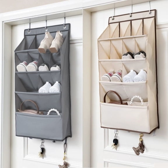 Storage Bag Behind Door Hanging Footwear Organizer Shoe Rack with Large Deep Pockets Closet A