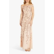 Adrianna Papell Off the Shoulder Silhouette Back Zipper Short Sleeves Maxi Dress-PALE PINKL / 14