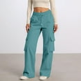 thumbnail image 2 of dGslk Women High Waist Cargo Pants Loose Fit Drawstring Waist Casual Trousers with Multiple Pockets for Daily Wear Travel Work Light Blue 2XL, 2 of 2