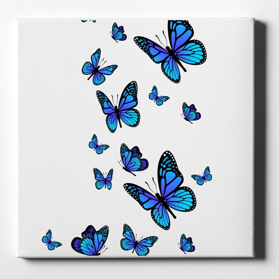 Blue Butterflies Butterfly - 10" x 10" - Decorative Canvas Wall Art - White Edge - 5/8" Gallery Wrapped
