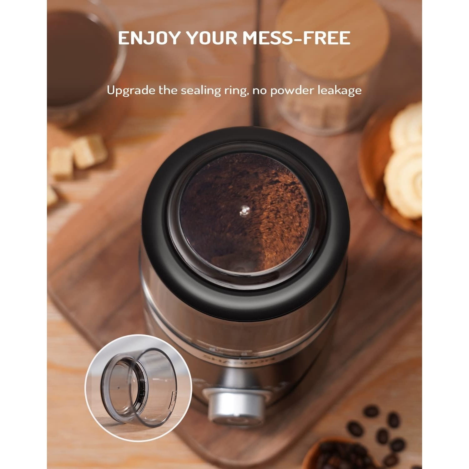 Electric Super Silent Blade Coffee Grinder, Timed Grind Control Rotary Knob, Adjustable Coarse to Fine for Coffee Beans, Spices & Herbs, with 1 Removable Stainless Steel Bowl, Black