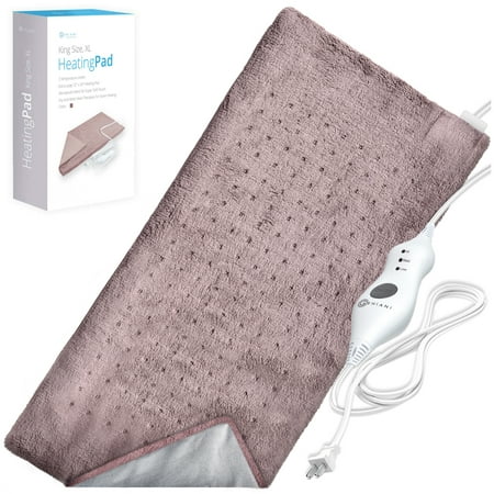 XL Electric Heating Pad with Auto Shut Off for Moist and Dry Heat Therapy - Fast Back Pain Relief, Brown Color, 12 x 24 (Best Heating Pad For Back)