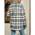 thumbnail image 5 of Womens Fall Fashion Flannel Shackets Plaid Button Down Jacket Casual Long Sleeve Fleece Shirt with Pockets Gray M, 5 of 8