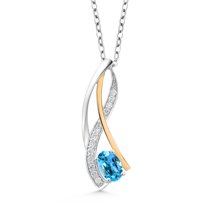 Gem Stone King 0.63 Ct Swiss Blue Topaz E-F Lab Grown Diamond 925 Silver and 10K Yellow Gold Pendant