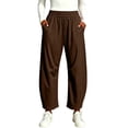 thumbnail image 2 of Htigea Women's Barrel Ankle Pants Solid Color Elastic Waist Loose Fit Casual Pant Lightweight Quick Dry Hiking Travel Joggers with Pockets Brown M, 2 of 7