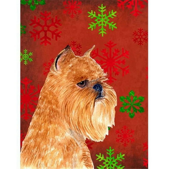 11 x 15 in. Brussels Griffon Red And Green Snowflakes Holiday Christmas Flag Garden Size