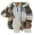 thumbnail image 1 of Women Contrast Color Hooded Coat Long Sleeve Zip-up Plush Tops, 1 of 4