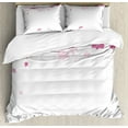thumbnail image 1 of Almond Blossom Duvet Cover Set Queen Size, Branches with Falling Flowers Traditional Arrangement of Japanese Nature, 3 Piece Bedding Set with 2 Pillow Shams, Pink and Black, by Ambesonne, 1 of 3