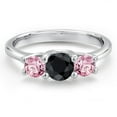 thumbnail image 3 of Gem Stone King 14K White Gold Black Sapphire & Pink Lab Grown Diamond 3-Stone Engagement Ring | 1.19 Cttw | Round 5MM and 4MM | Three Stone Wedding Anniversary Promise Ring for Women (Size 9), 3 of 6
