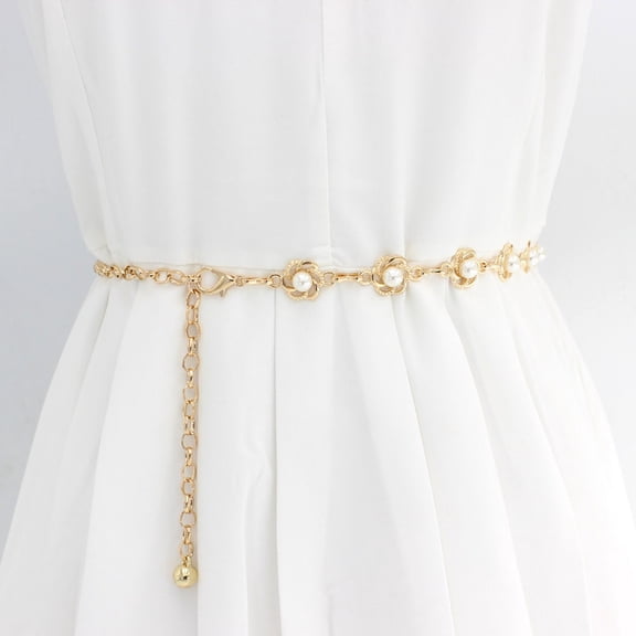 Women's Metal Belt Dress Beaded Hook Women's Waist Chain Fashion Pearl Decoration Metal Belt