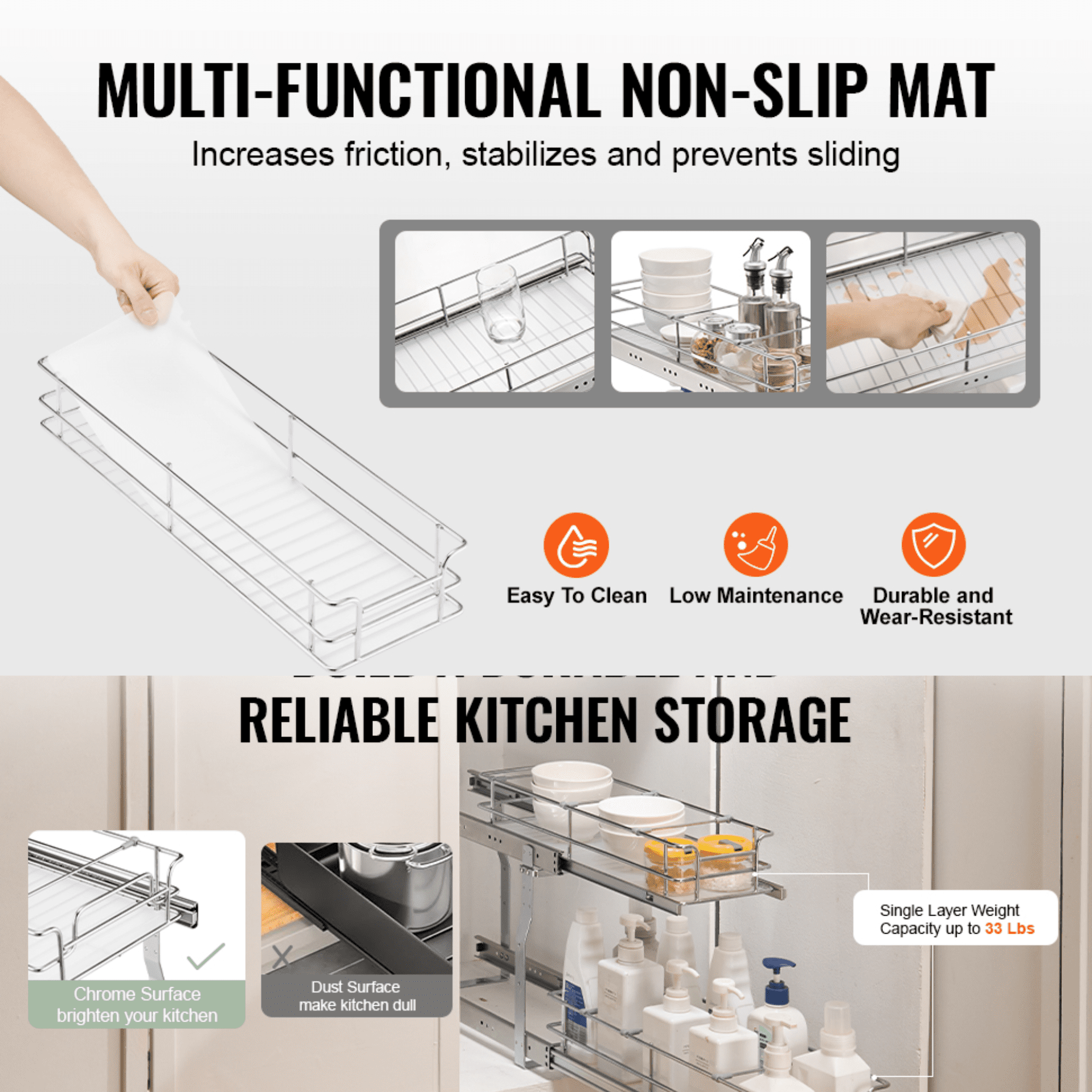 Narrow Pull Out Cabinet Organizer, 2 Tier Slide Out Kitchen Cabinet Organizer, Heavy Duty Steel Roll Out Drawer for Under Sink Storage & Pantry Cabinets, 8.5” W x 21” D