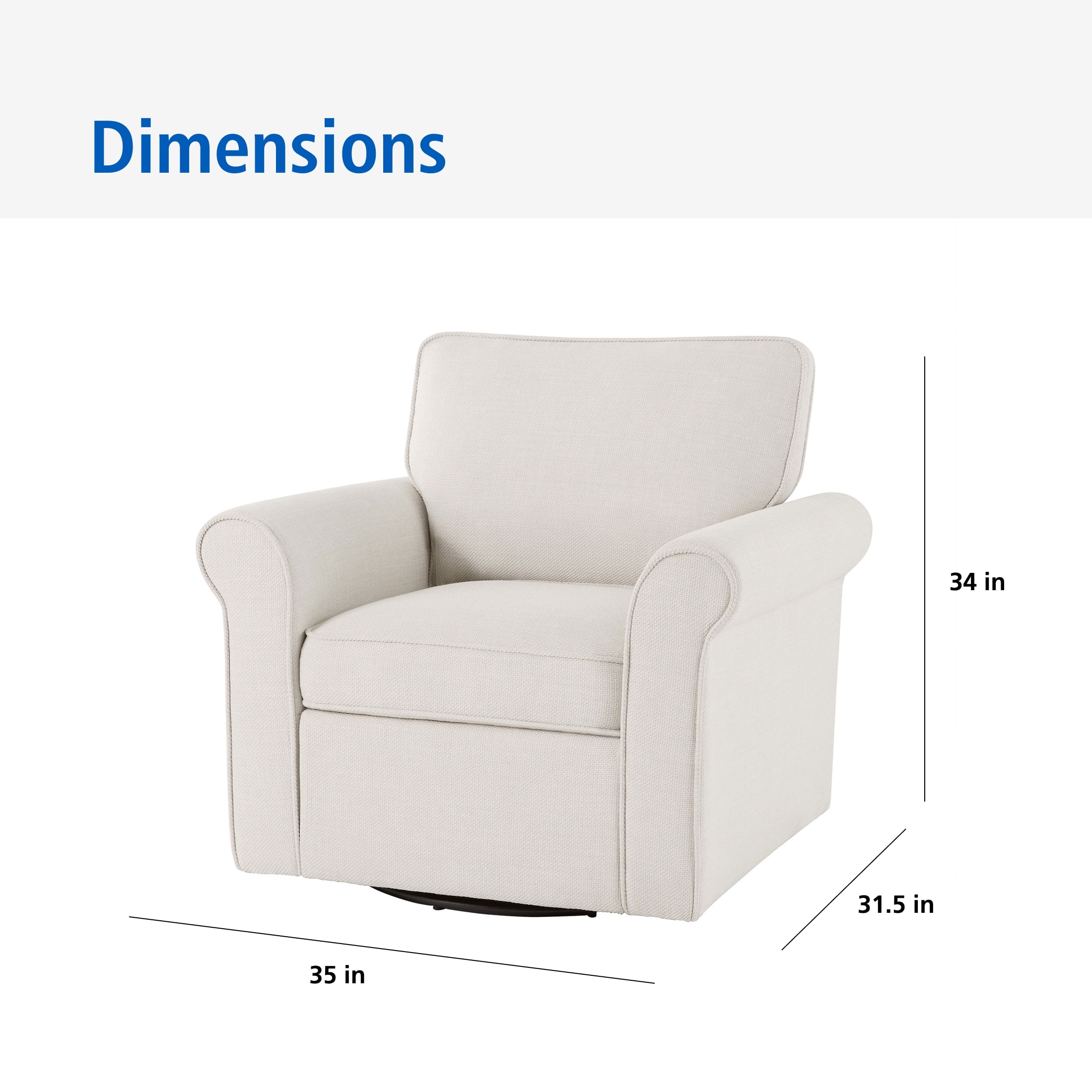 Mainstays Swivel Accent Chair with Rolled Arms, Cream Fabric Upholstery