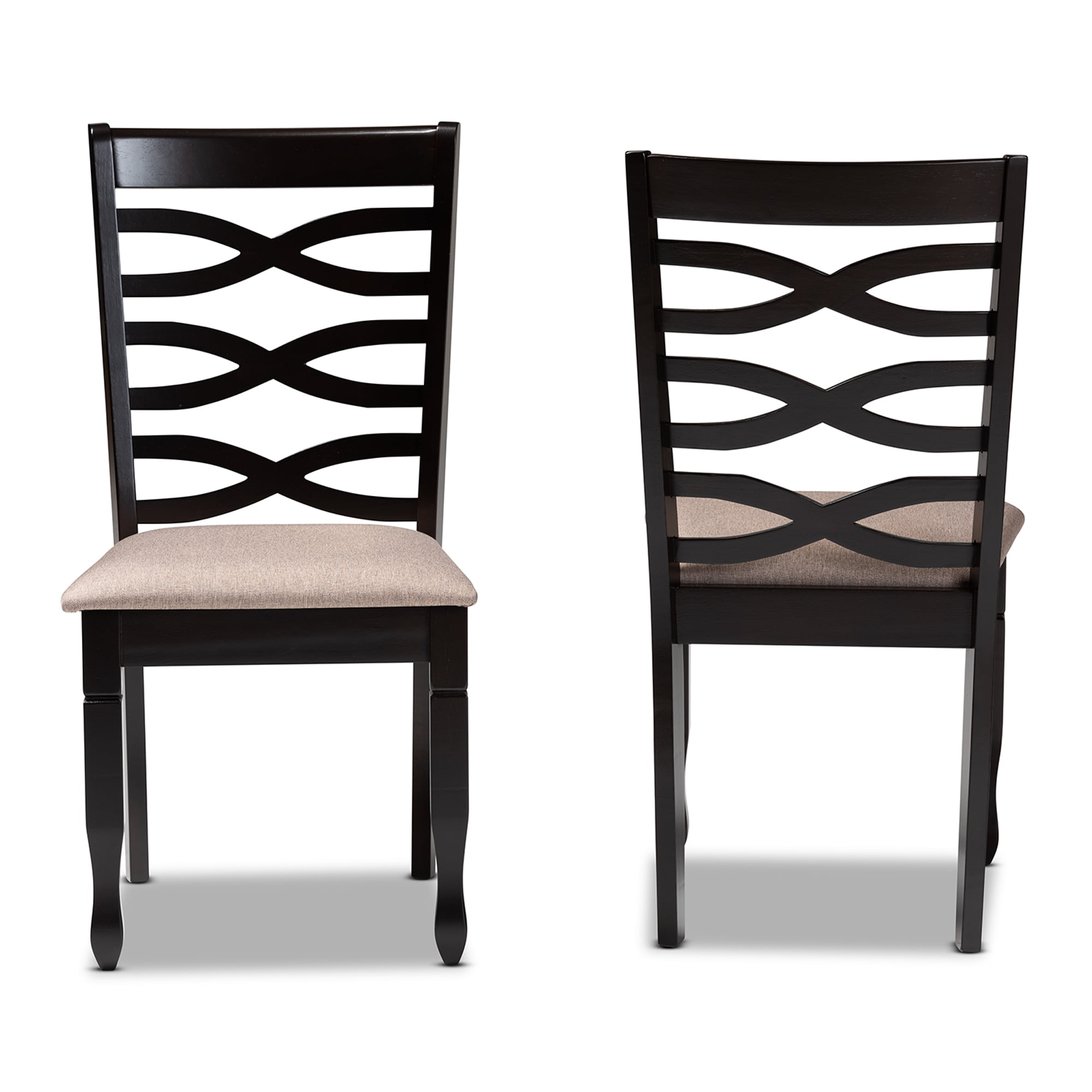 Baxton Studio Lanier Modern and Contemporary Sand Fabric Upholstered Dark Brown Finished 2-Piece Wood Dining Chair Set