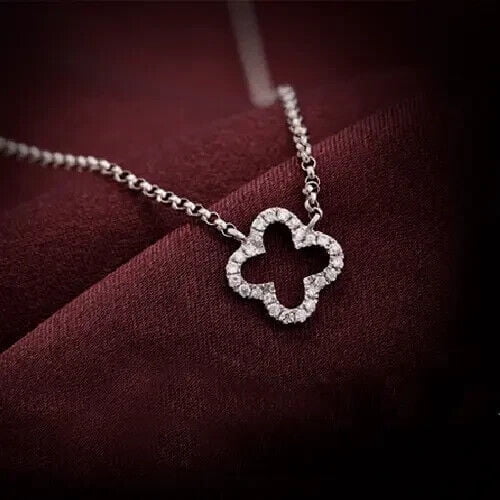 1 Ct Real Moissanite Flower Shape Pendant 14K White Gold Plated Silver