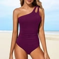 thumbnail image 2 of Ccpelsie Tankini Swimsuits For Women One Shoulder Tummy Control Keyhole Bathing Suits Swim Top with Bottom Modest Swimwear(Purple,L), 2 of 5