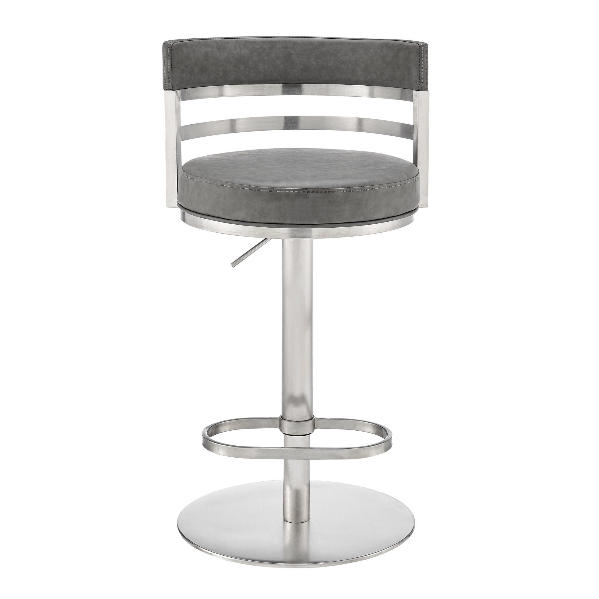 Judi Modern Industrial Swivel Metal Adjustable Height Barstool With Faux Leather Seat