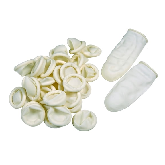 Disposable Latex Finger Cots 50pcs (MEDIUM), Anti-static Rubber Fingertips Protective Finger Gloves for Topical Medical Application, Nail Art, Electronic Repair, Painting, Jewelry Cleaning