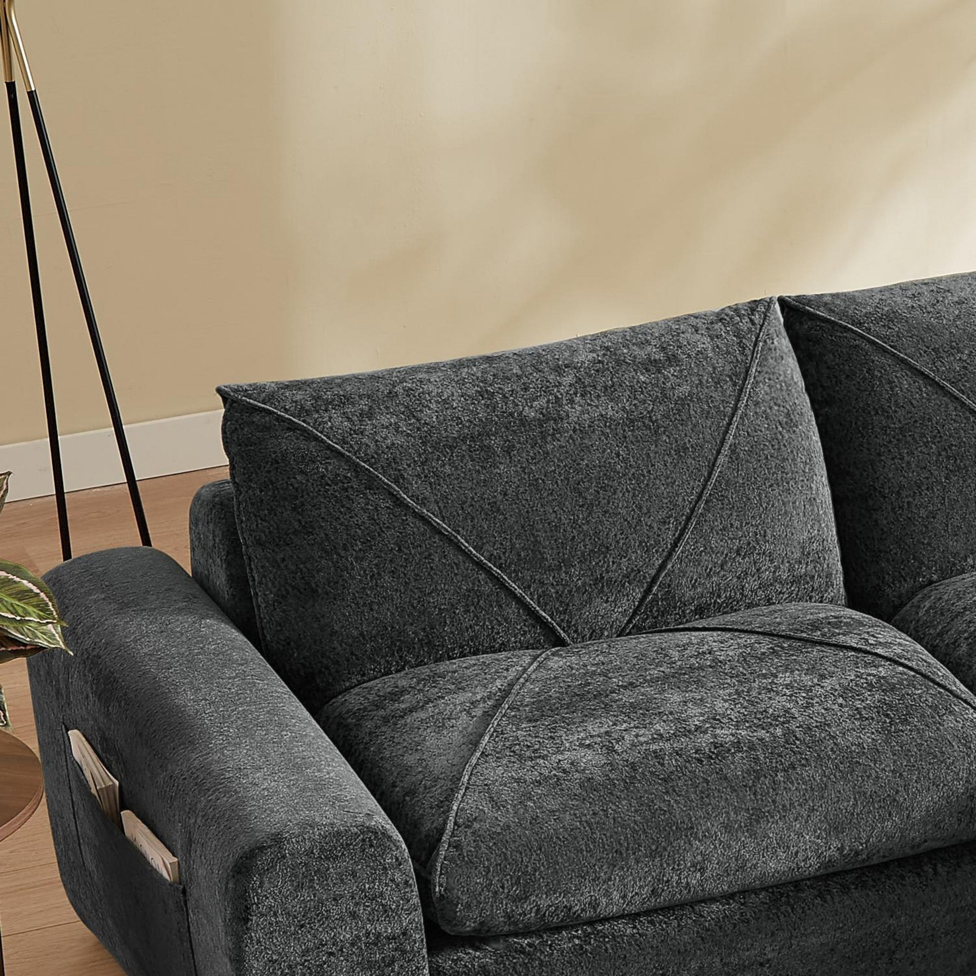 Sailvan Modern Chenille Sectional Sofa with Ottoman Modular Living Room Furniture Comfortable Deep Seat Couch for Families and Apartments Dark Gray