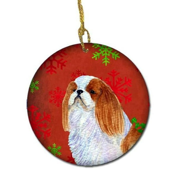 English Toy Spaniel Red Snowflakes Holiday Christmas Ceramic Ornament