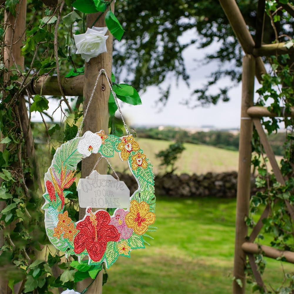 1 set DIY Plastic Hanging Sign Diamond Painting Kit for Home Decorations Wreath Mixed color 180x190mm