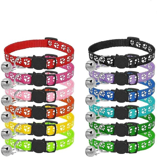 Collar para gatos, 12 piezas de collar antiestrangulamiento para gatos, collar para gatitos con correa reflectante y campana, rango ajustable de 19 a 32 cm