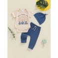 thumbnail image 2 of FEORJGP Infant Baby Boys Casual Outfits 0 3M 6M 12M 18M Toddler Short Sleeve Rompers Sun Letters Print Jumpsuits with Elastic Waist Pants and Hat Kids Comfy Summer Clothes for Daily Vacation, 2 of 9