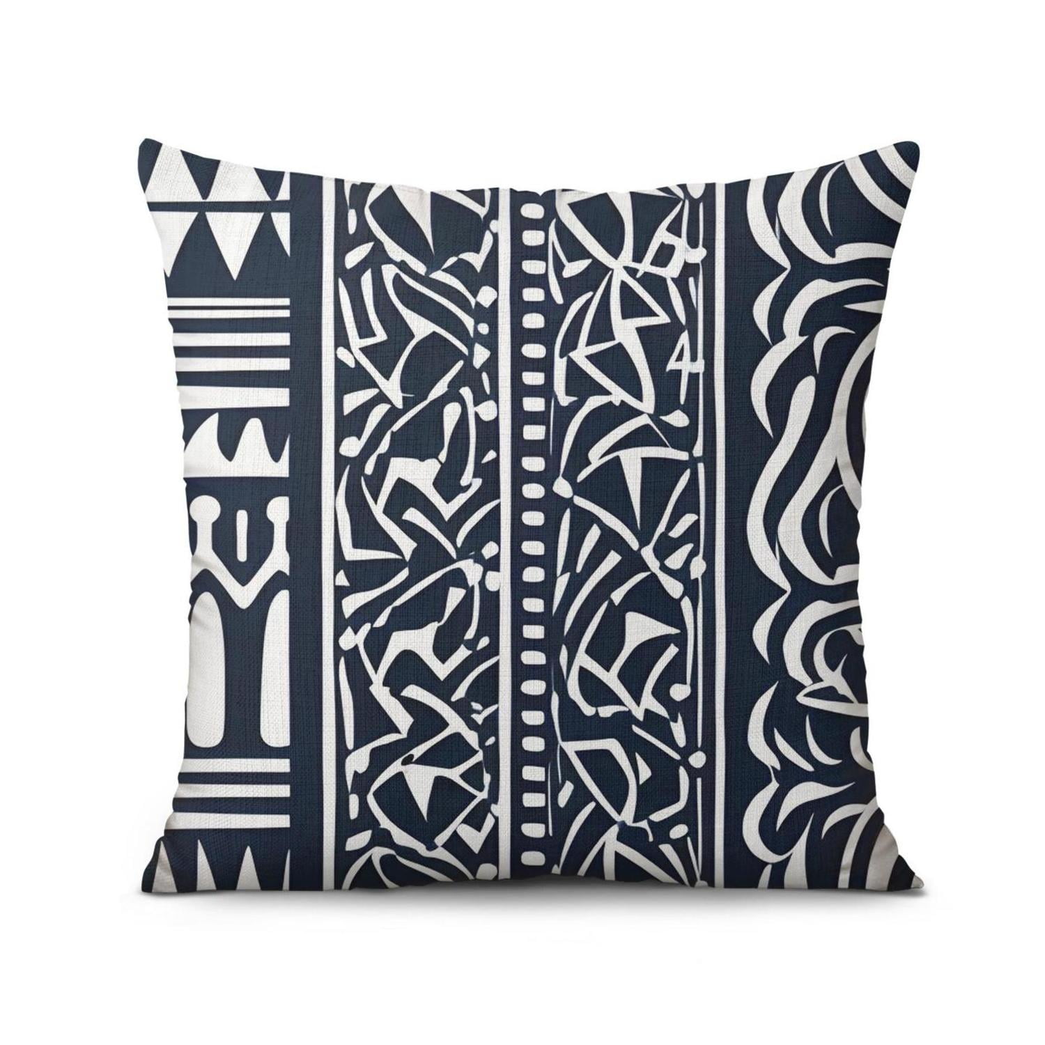Blue Bohemian Geometric Lines Throw Pillow Covers 18"x18", Set Of 4, Linen Study Sofa Cushion Cover Indoor Living Room Home Decor