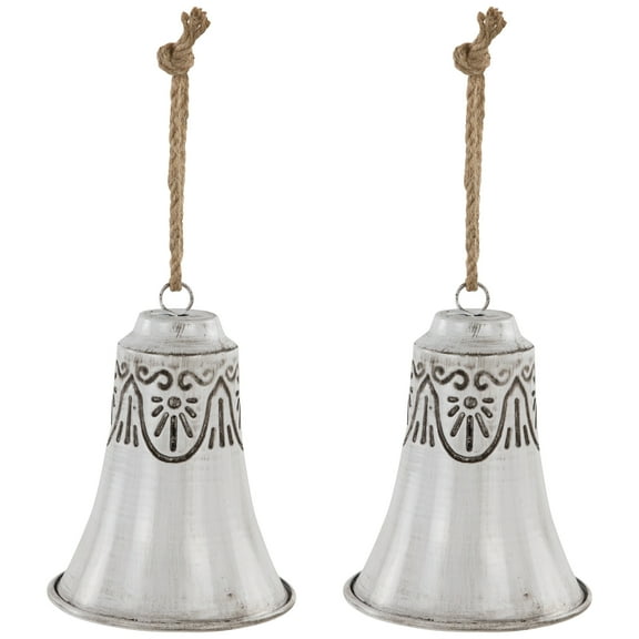 Embossed Bells Christmas Ornaments - 6" - Gray and White - Set of 2