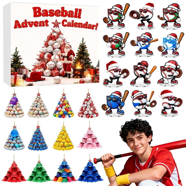 Countdown Sets Calendrier de l'Avent Suspendu 2 Profond 2D Baseball avec 24 Surprises pour Intérieur et Extérieur