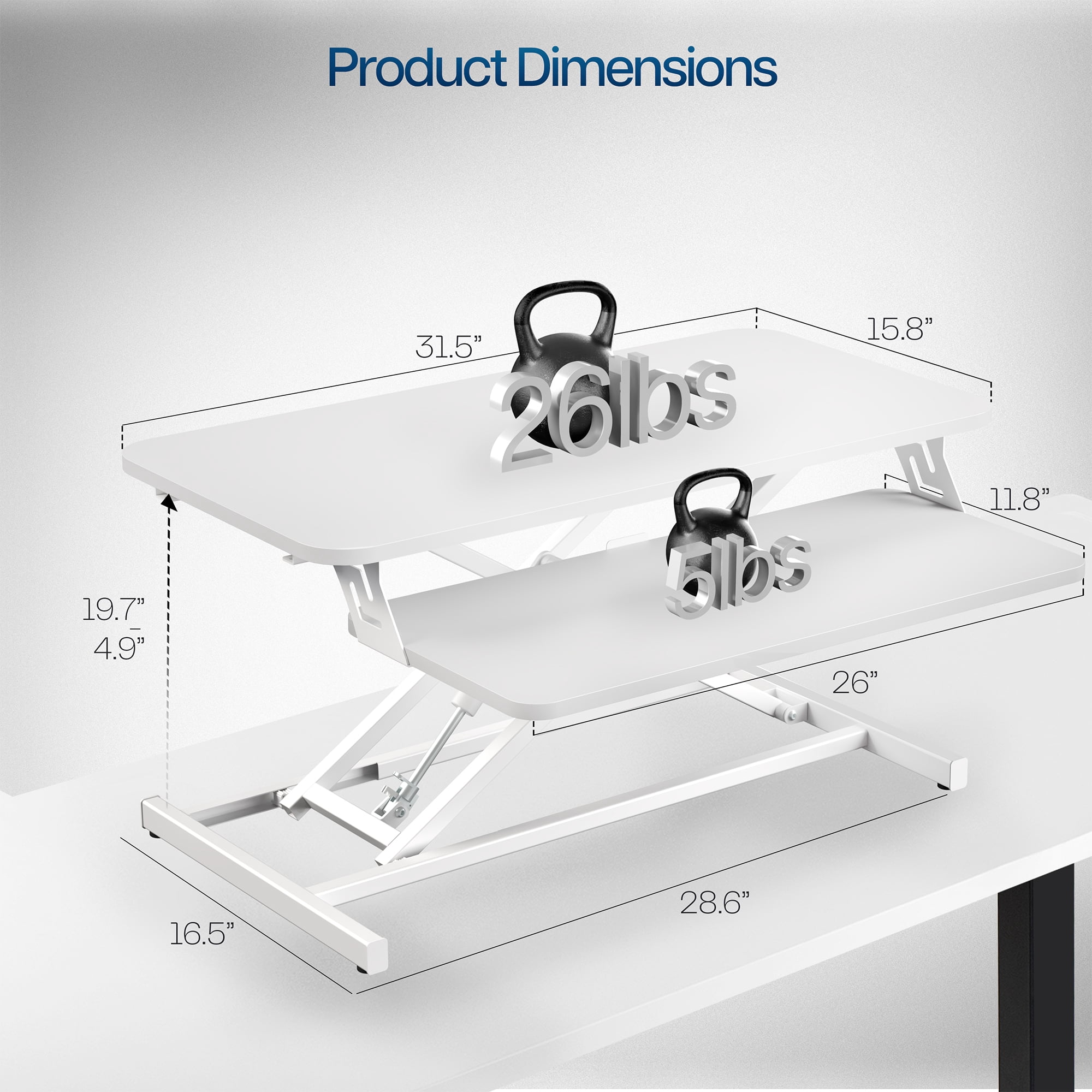 VIVO White Height Adjustable 32" Standing Desk Monitor Riser, Sit Stand Tabletop