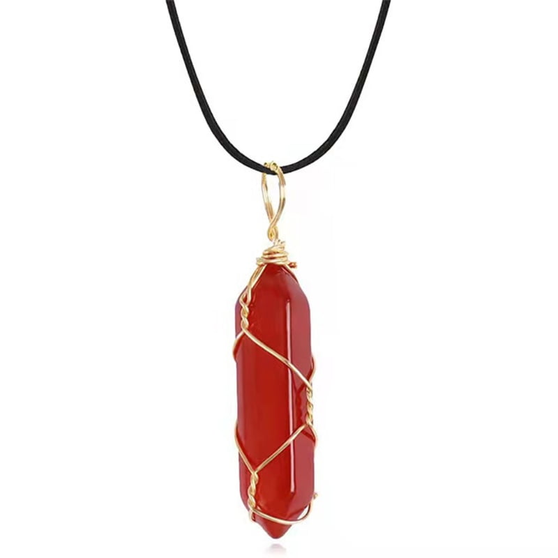 Red Agate Gemstone Angel Wing Pendant Necklace Natural Chakra Healing Stone