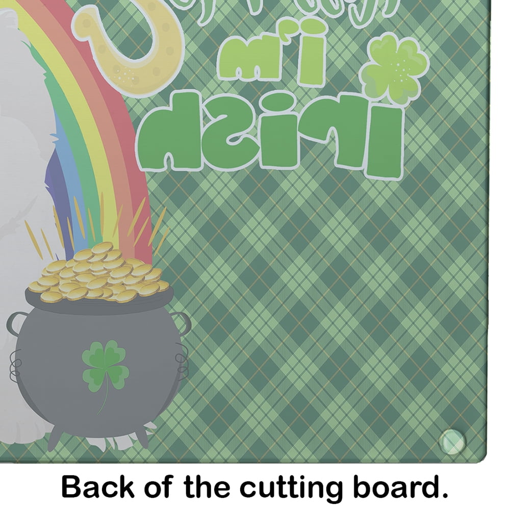 White Pomeranian St. Patrick's Day Glass Cutting Board Large 12 in x 15 in