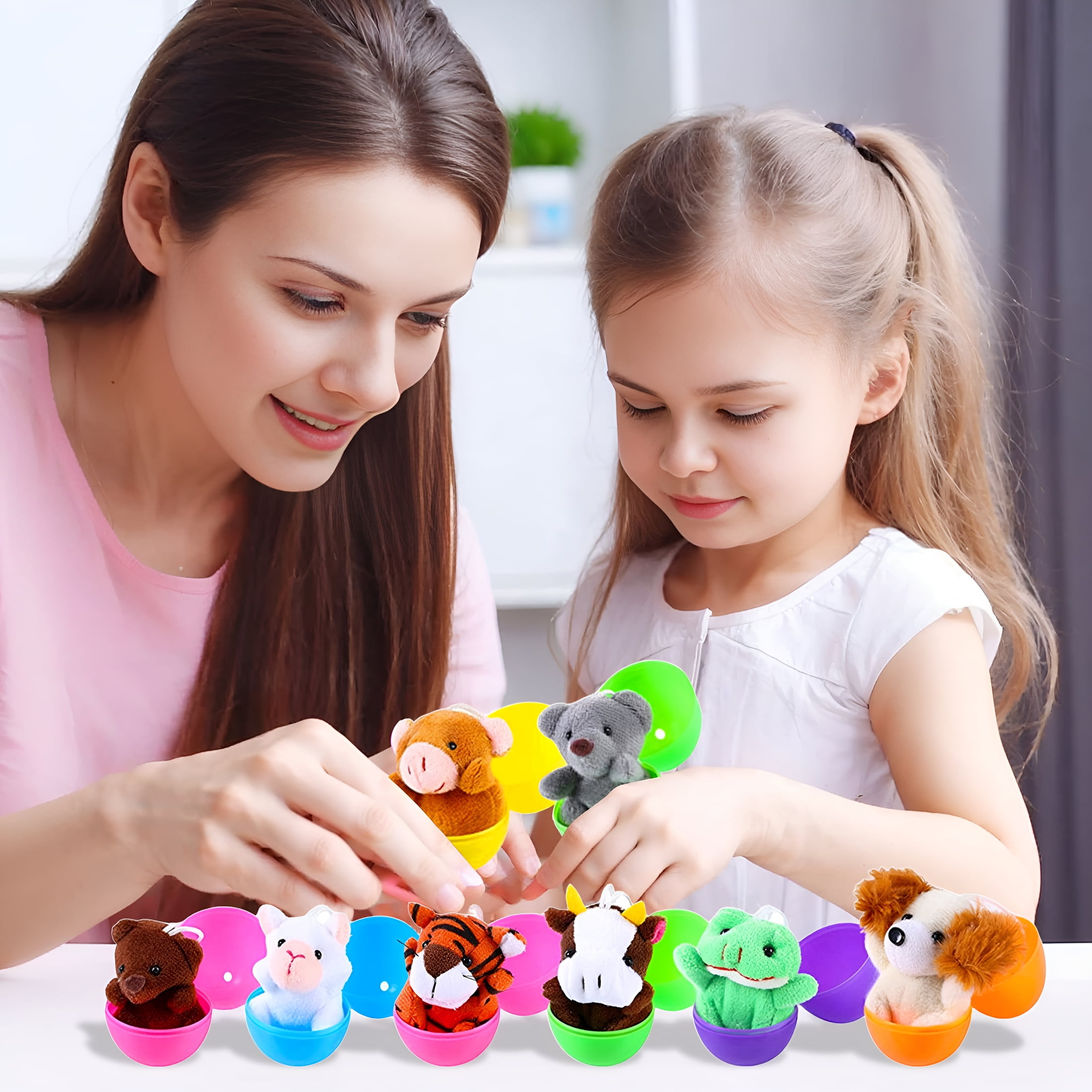 BESTSKY 24 PCS Prefilled Easter Eggs Filled with Mini Plush Toy for Kids Toddler Easter Basket Stuffers Fillers Bunny Dolls Kids Easter Classroom Prize,Easter Party Favor,Eggs for Easter Egg Hun
