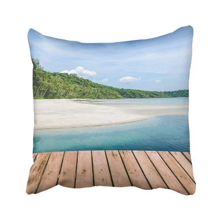 BPBOP Tropical Beach With Sea Wave On The Sand And Palm Trees Wood Planks Floor Beauty Pillowcase Pillow Cushion Cover 16x16 (Best Way To Sand Wood Floors)