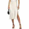 thumbnail image 2 of Ruyang Vintage Skirt Womens Satin Silk High Waist Slit Midi Skirt Elastic Waistband Midi Skirts Elegant And Handsome Half Skirt For Women, 2 of 6