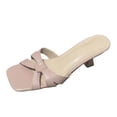 thumbnail image 7 of Womens Kitten Heels Sandals Square Open Toe Strappy Low Heel Slides Slip on Backless Mules Comfortable Summer Dress Shoes Pink Size 7, 7 of 7