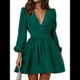 thumbnail image 2 of Vestido Mini de Larga con Escote en V Profundo para Mujer, Corte A, Cintura Alta, Informal, Fluido, Ideal para Invitadas A Cócteles y Bodas Verde L, 2 of 10
