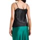 thumbnail image 3 of Camiseta sin mangas de satén para mujer Inspire Chic, con cuello en cowl, tirantes de espagueti, top de verano de seda, color negro, 3 of 6