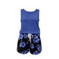 thumbnail image 3 of Women's Summer Set Sleeveless Tank Top and Shorts Set Women Crewneck Flowy Loose Fit Tank Top Women Summer Floral Beach Boardshorts(Blue,L), 3 of 3
