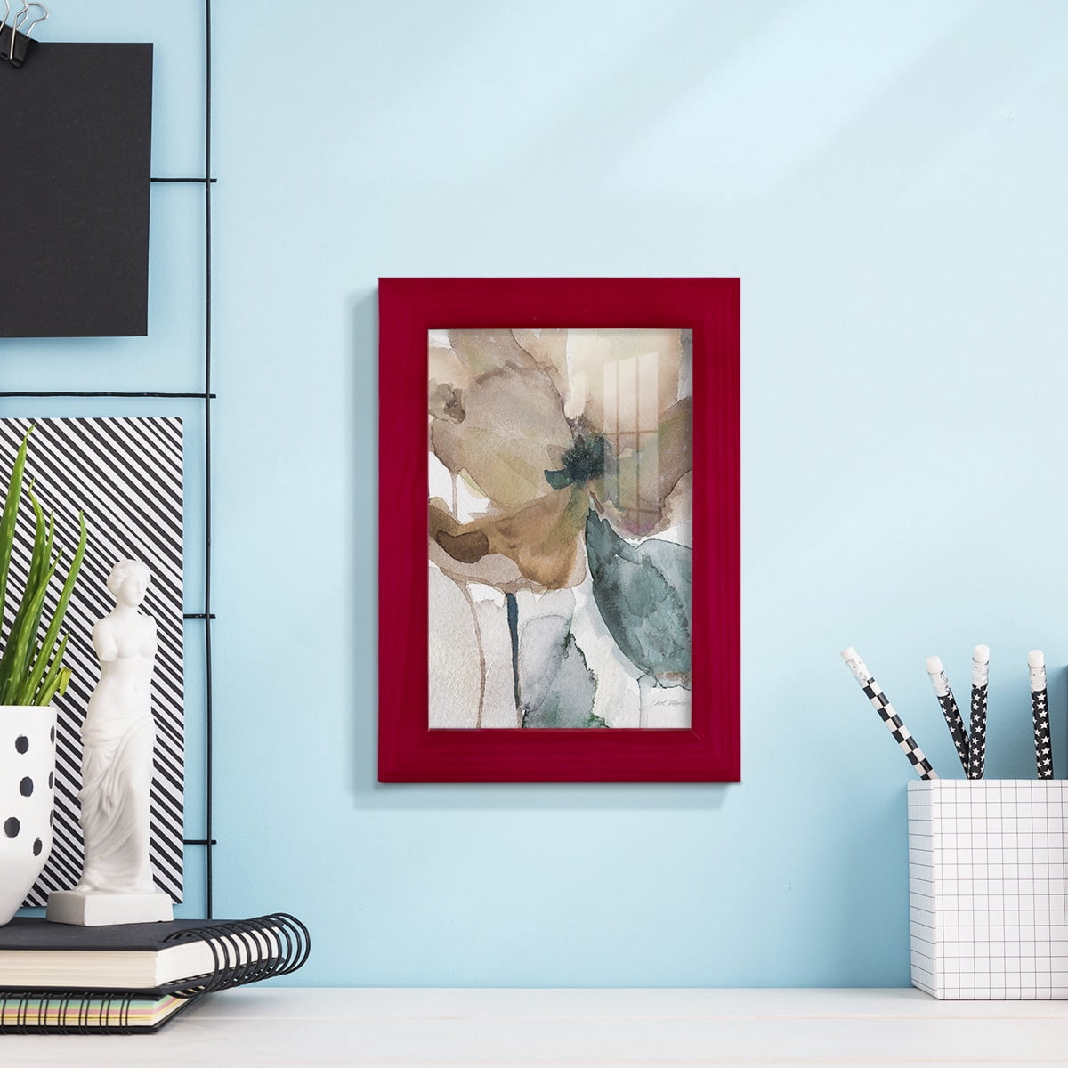 Watercolor Poppy I -Framed Print w/glass-Cherry Red