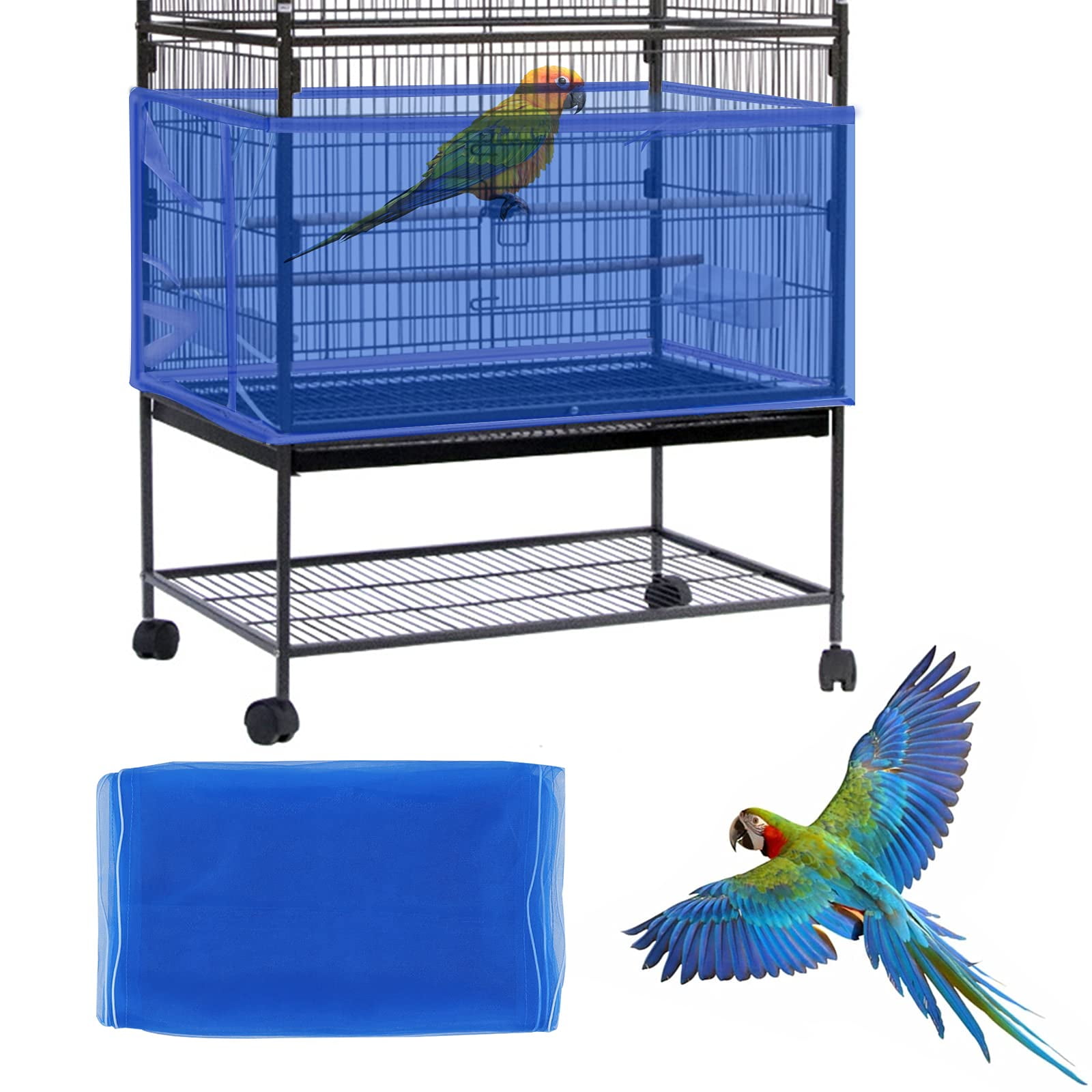 Daoeny Large Bird Cage Cover Bird Cage Seed Catcher Adjustable Soft Airy Nylon Mesh Net Birdcage Cover Skirt Seed Guard for Parrot Parakeet Macaw African Round Square Cages Blue Walmart