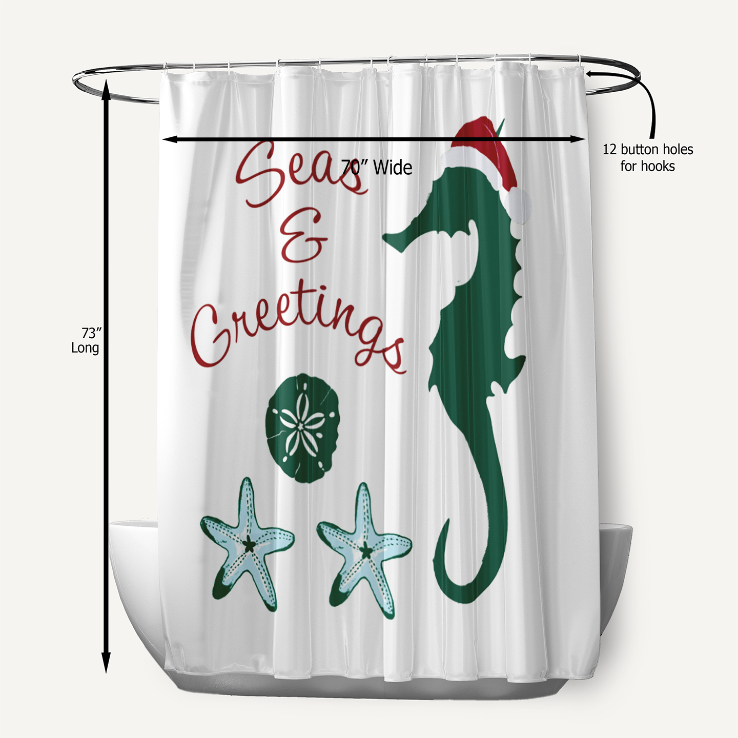 Simply Daisy 70" W x 73" L Seas and Greetings Polyester Shower Curtain, Forest Green [1 Ct]